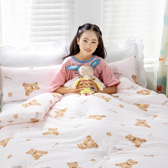 91家纺网 家纺一手货源 找家纺 天瑜家纺 2023新款A类针织棉冬被 Q熊粉