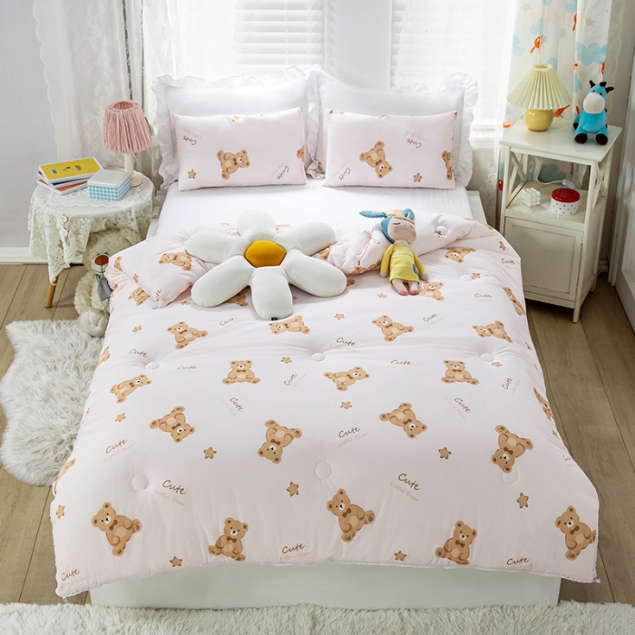 91家纺网 家纺一手货源 找家纺 天瑜家纺 2023新款A类针织棉冬被 Q熊粉