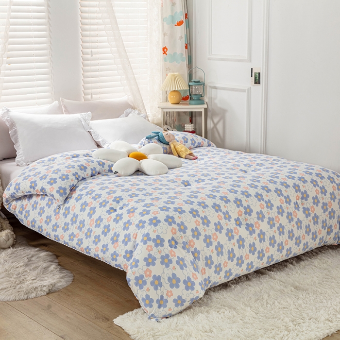 91家纺网 家纺一手货源 找家纺 天瑜家纺 2023新款A类针织棉冬被 朵朵花开蓝