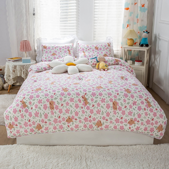 91家纺网 家纺一手货源 找家纺 天瑜家纺 2023新款A类针织棉冬被 花草兔子