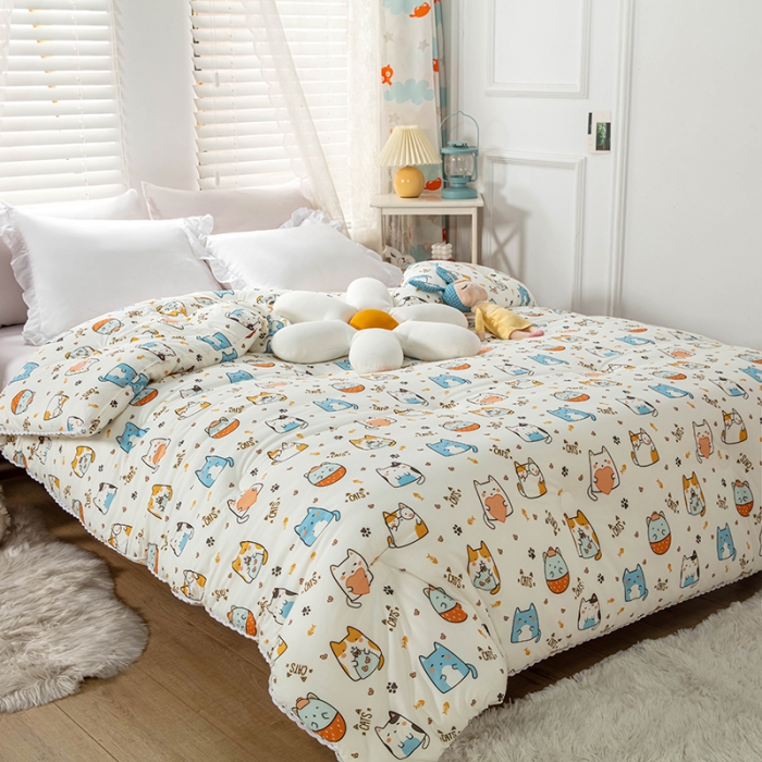 91家纺网 家纺一手货源 找家纺 天瑜家纺 2023新款A类针织棉冬被 喵星人