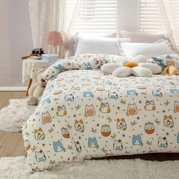 91家纺网 家纺一手货源 找家纺 天瑜家纺 2023新款A类针织棉冬被 喵星人