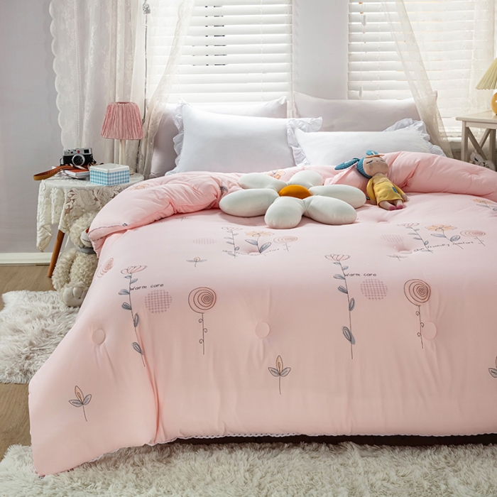 91家纺网 家纺一手货源 找家纺 天瑜家纺 2023新款A类针织棉冬被 休闲时光 粉