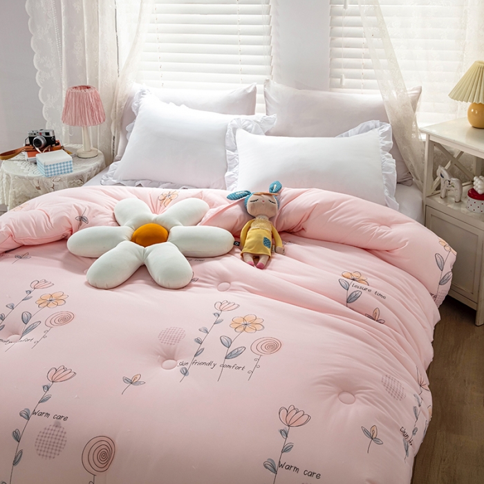 91家纺网 家纺一手货源 找家纺 天瑜家纺 2023新款A类针织棉冬被 休闲时光 粉