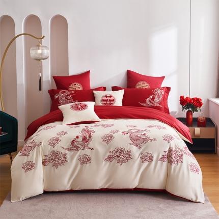 91家纺网 家纺一手货源 找家纺 2022甜咪咪直播爆款100支长绒棉四件套-家居婚庆龙凤牡丹