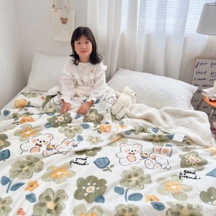 91家纺网 家纺一手货源 找家纺 顾里2022新款ins牛奶羊羔绒毯 花间兔熊