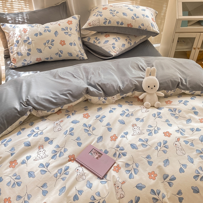 91家纺网 家纺一手货源 找家纺 雅居纺 2022新款棉绒四件套 可爱兔