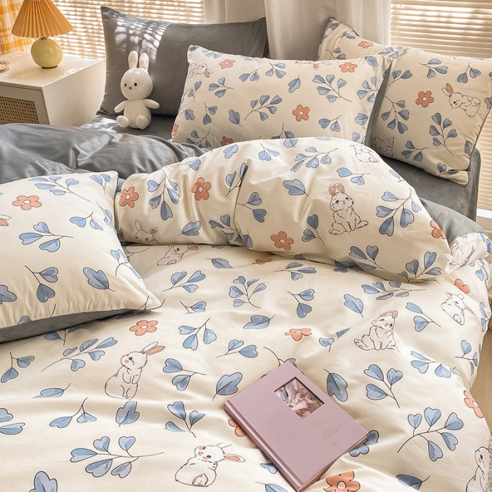 91家纺网 家纺一手货源 找家纺 雅居纺 2022新款棉绒四件套 可爱兔