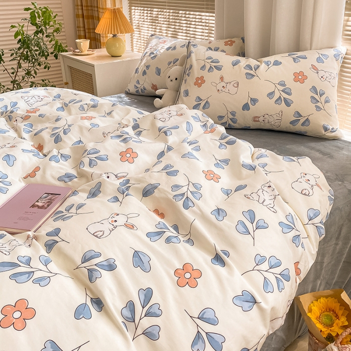 91家纺网 家纺一手货源 找家纺 雅居纺 2022新款棉绒四件套 可爱兔