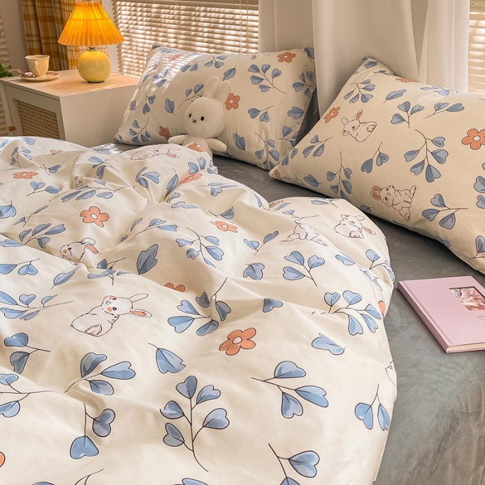 91家纺网 家纺一手货源 找家纺 雅居纺 2022新款棉绒四件套 可爱兔