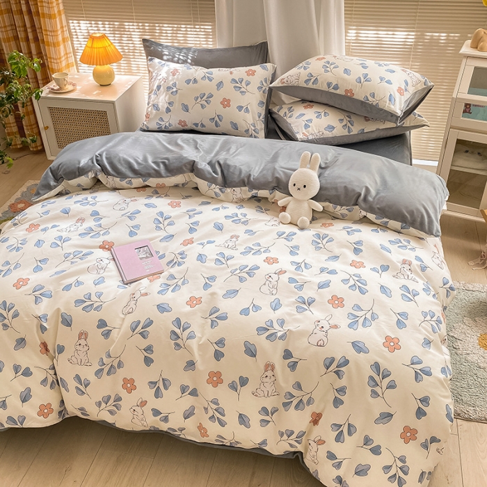 91家纺网 家纺一手货源 找家纺 雅居纺 2022新款棉绒四件套 可爱兔