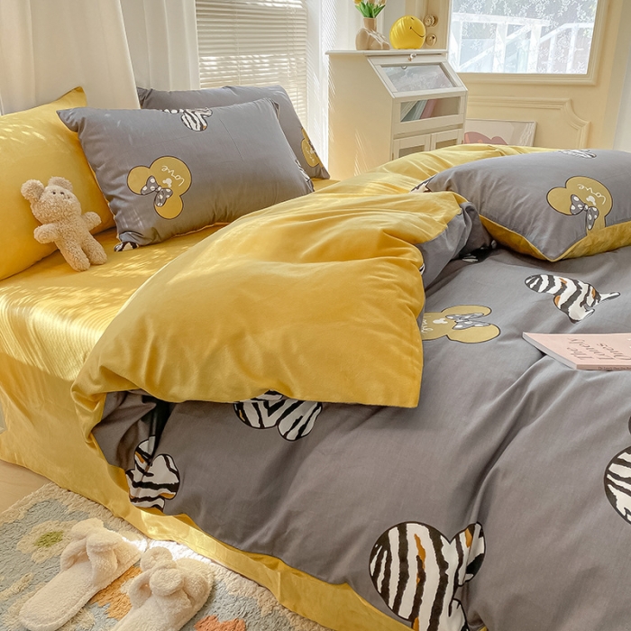 91家纺网 家纺一手货源 找家纺 雅居纺 2022新款棉绒四件套 乐园-灰