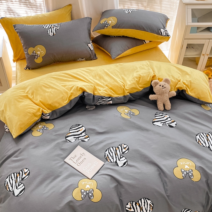 91家纺网 家纺一手货源 找家纺 雅居纺 2022新款棉绒四件套 乐园-灰