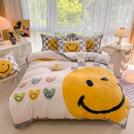 91家纺网 家纺一手货源 找家纺 塔塔 2025新款高克重大版印花牛奶绒四件套 灿烂每一天