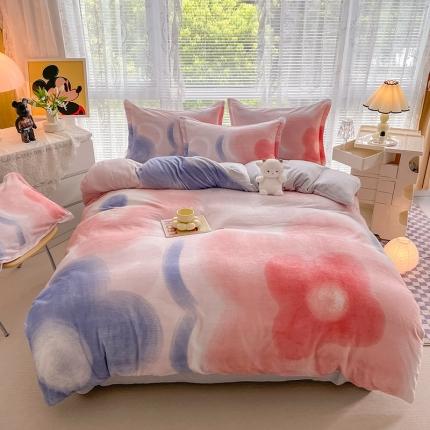 91家纺网 家纺一手货源 找家纺 （总）塔塔 2025新款高克重大版印花牛奶绒四件套直播爆款