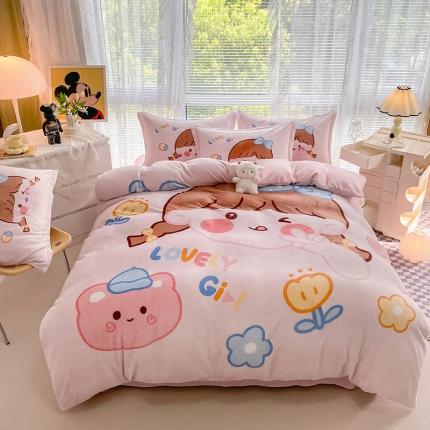 91家纺网 家纺一手货源 找家纺 塔塔 2025新款高克重大版印花牛奶绒四件套 小可爱萌萌