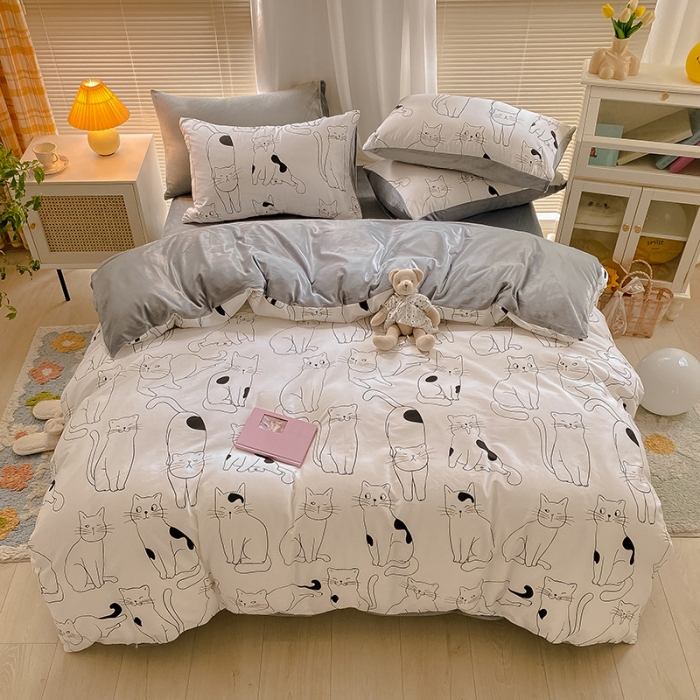 91家纺网 家纺一手货源 找家纺 雅居纺 2022新款棉绒四件套 奶茶