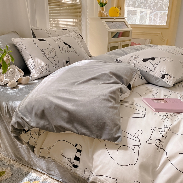 91家纺网 家纺一手货源 找家纺 雅居纺 2022新款棉绒四件套 奶茶