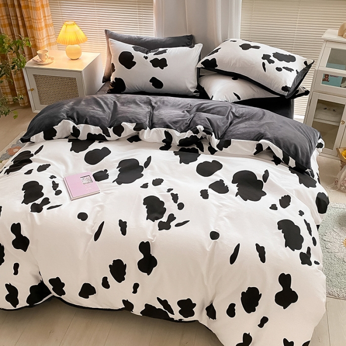 91家纺网 家纺一手货源 找家纺 雅居纺 2022新款棉绒四件套 奶牛