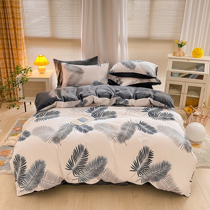 91家纺网 家纺一手货源 找家纺 雅居纺 2022新款棉绒四件套 羽叶