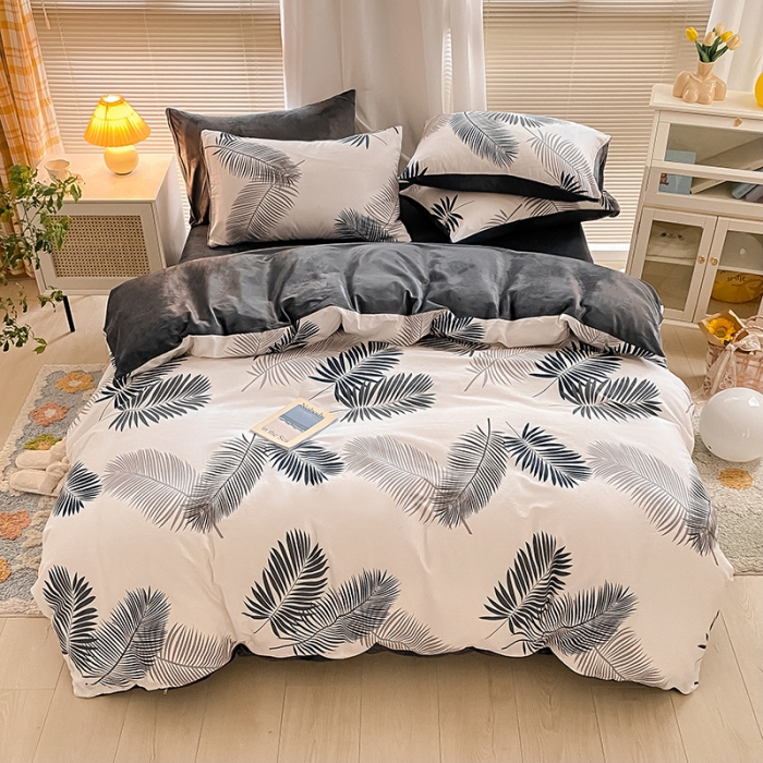 91家纺网 家纺一手货源 找家纺 雅居纺 2022新款棉绒四件套 羽叶