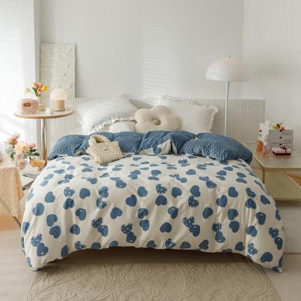 91家纺网 家纺一手货源 找家纺 梵克保罗2022新款全棉豆豆绒单被套毛毯 心情-蓝