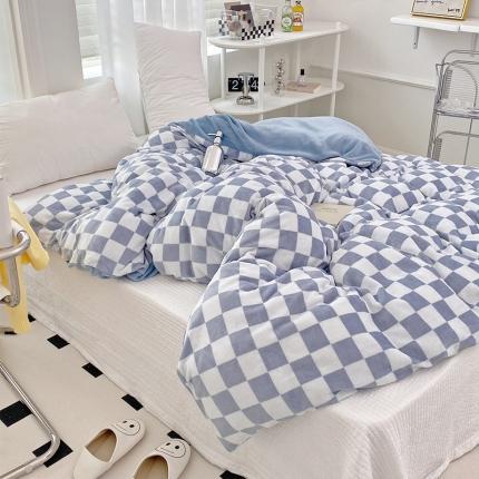 91家纺网 家纺一手货源 找家纺 塔塔 2025新款棋盘格牛奶绒单被套 棋盘蓝格