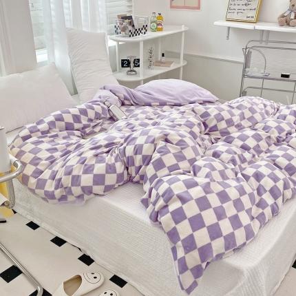 91家纺网 家纺一手货源 找家纺 塔塔 2025新款棋盘格牛奶绒单被套 棋盘紫格