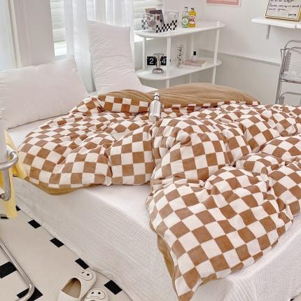 91家纺网 家纺一手货源 找家纺 （总）塔塔 2025新款棋盘格牛奶绒单被套