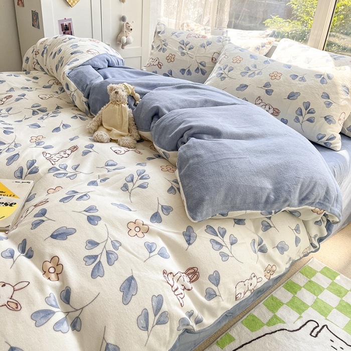 91家纺网 家纺一手货源 找家纺 雅居纺 2022新款牛奶绒印花四件套 乖乖兔