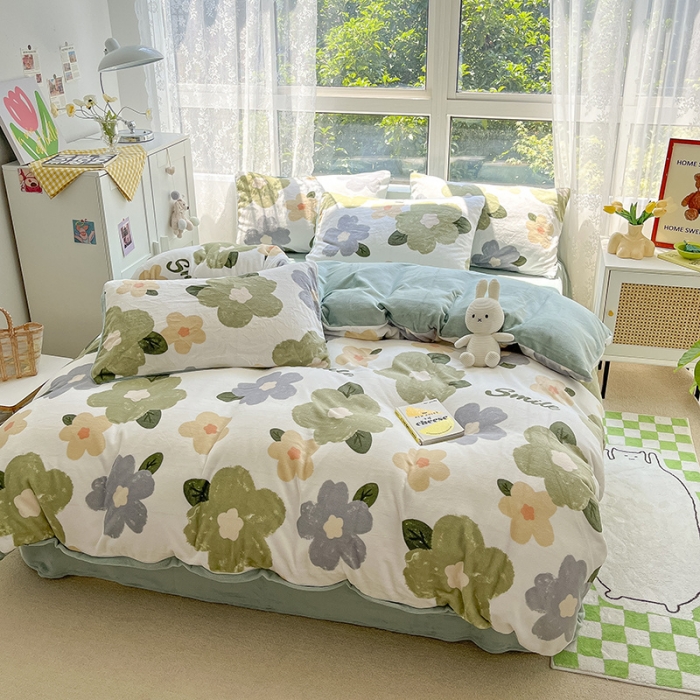 91家纺网 家纺一手货源 找家纺 雅居纺 2022新款牛奶绒印花四件套 花园物语