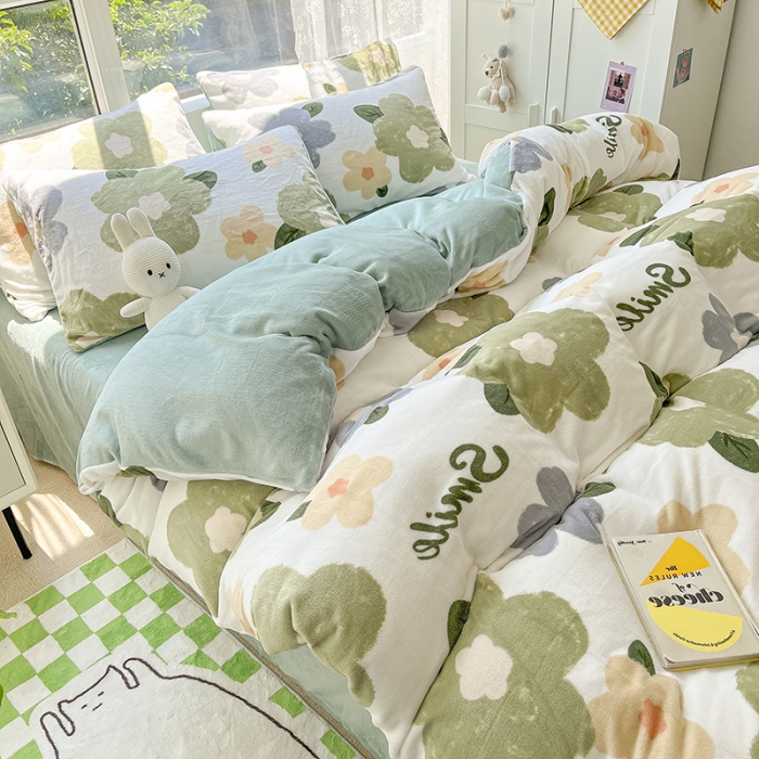 91家纺网 家纺一手货源 找家纺 雅居纺 2022新款牛奶绒印花四件套 花园物语