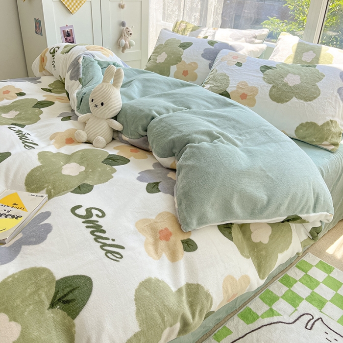 91家纺网 家纺一手货源 找家纺 雅居纺 2022新款牛奶绒印花四件套 花园物语