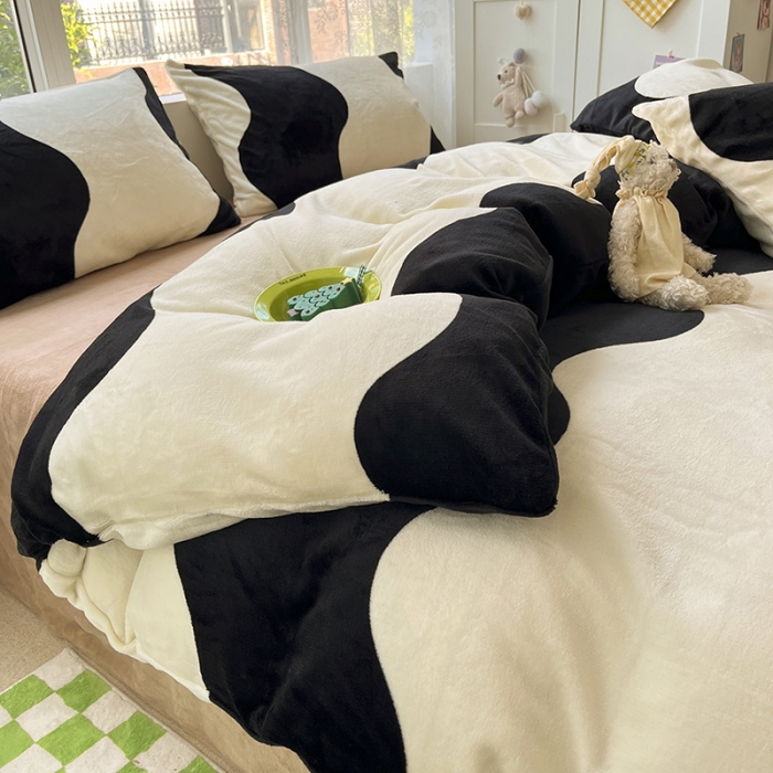 91家纺网 家纺一手货源 找家纺 雅居纺 2022新款牛奶绒印花四件套 简约派