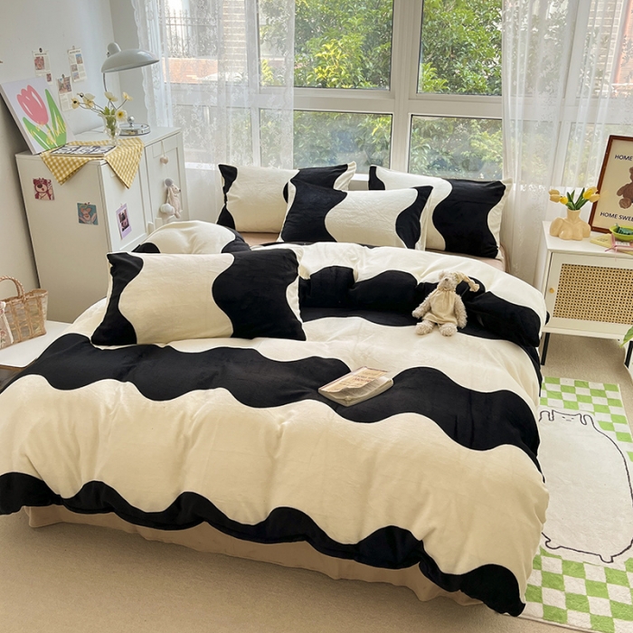 91家纺网 家纺一手货源 找家纺 雅居纺 2022新款牛奶绒印花四件套 简约派