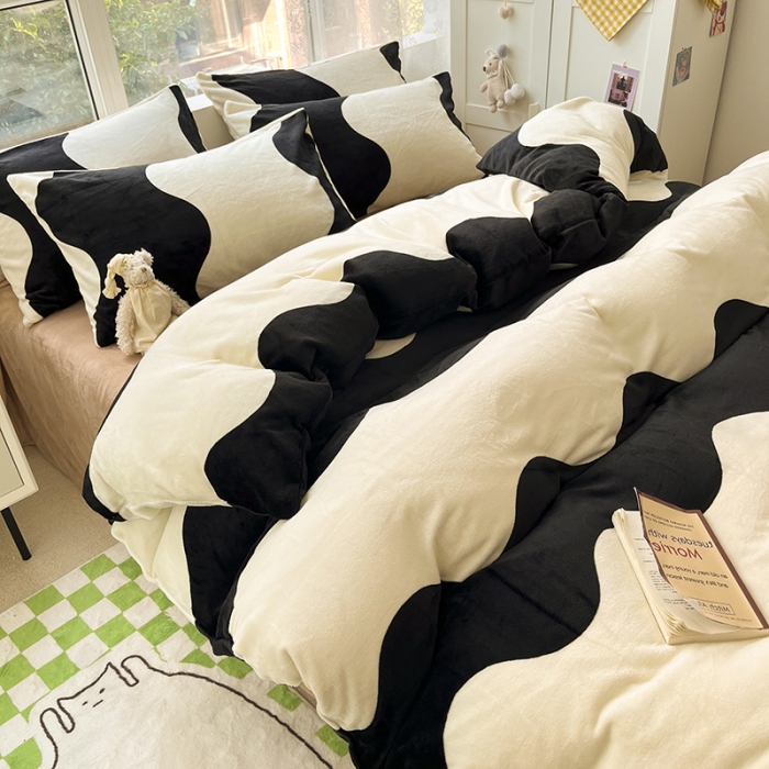 91家纺网 家纺一手货源 找家纺 雅居纺 2022新款牛奶绒印花四件套 简约派