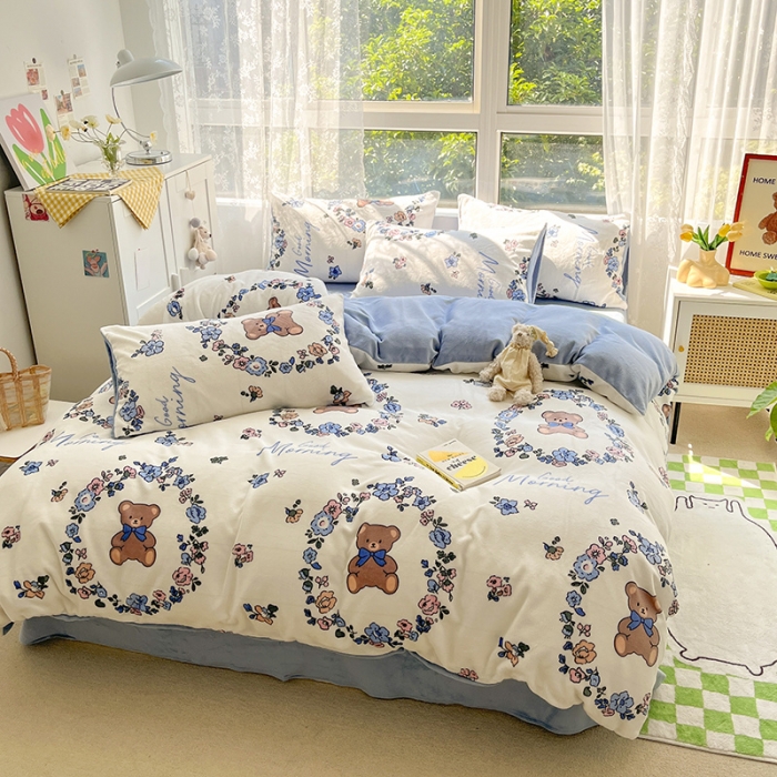 91家纺网 家纺一手货源 找家纺 雅居纺 2022新款牛奶绒印花四件套 甜蜜的爱