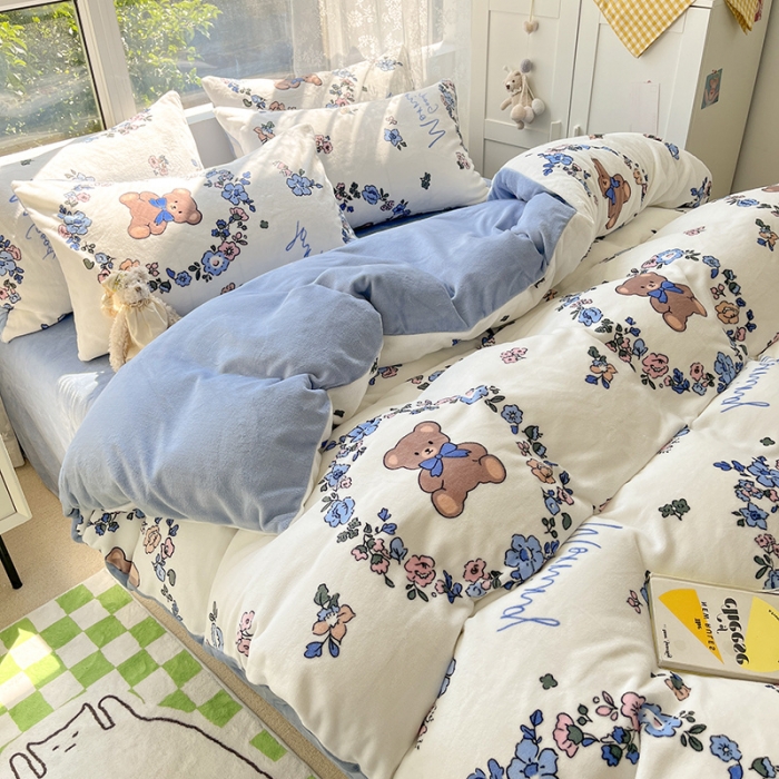 91家纺网 家纺一手货源 找家纺 雅居纺 2022新款牛奶绒印花四件套 甜蜜的爱