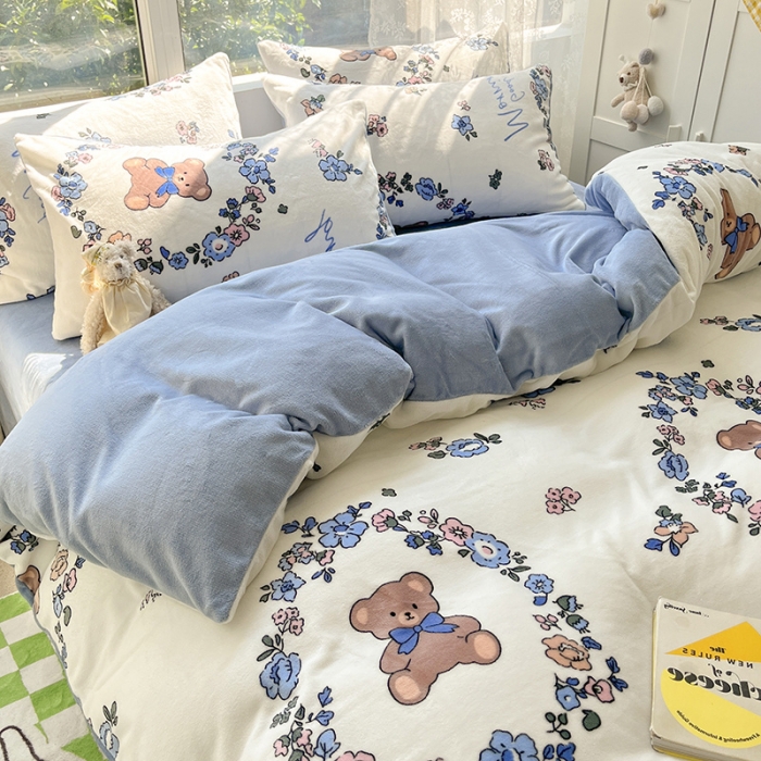 91家纺网 家纺一手货源 找家纺 雅居纺 2022新款牛奶绒印花四件套 甜蜜的爱