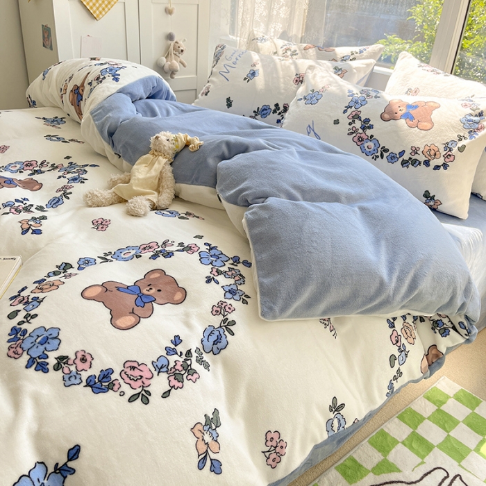 91家纺网 家纺一手货源 找家纺 雅居纺 2022新款牛奶绒印花四件套 甜蜜的爱