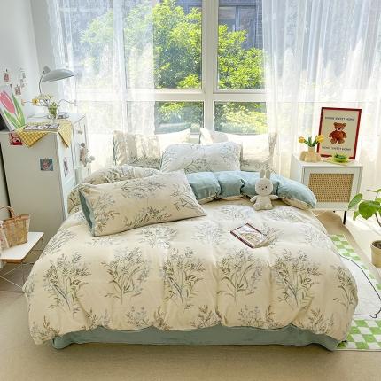 91家纺网 家纺一手货源 找家纺 雅居纺 2022新款牛奶绒印花四件套 仙草