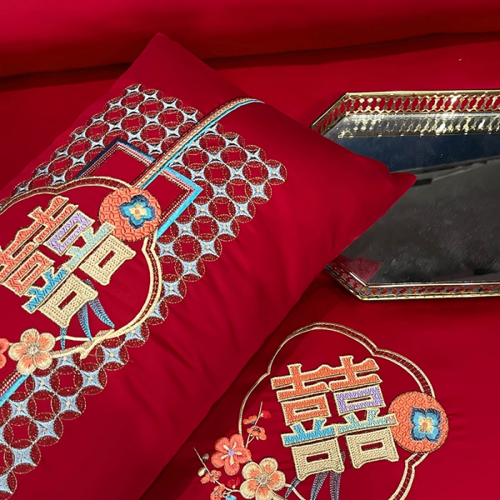 91家纺网 家纺一手货源 找家纺 (总) 缔缦 2022新款秋冬婚庆长绒棉刺绣多件套-事事如意