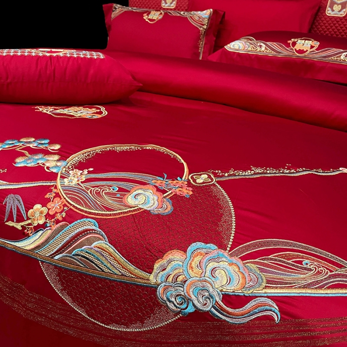 91家纺网 家纺一手货源 找家纺 (总) 缔缦 2022新款秋冬婚庆长绒棉刺绣多件套-事事如意