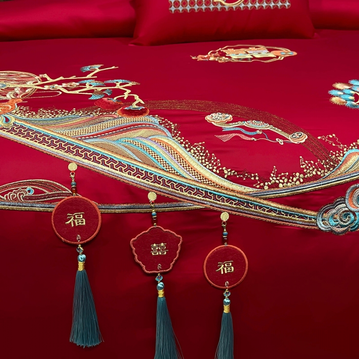 91家纺网 家纺一手货源 找家纺 (总) 缔缦 2022新款秋冬婚庆长绒棉刺绣多件套-事事如意