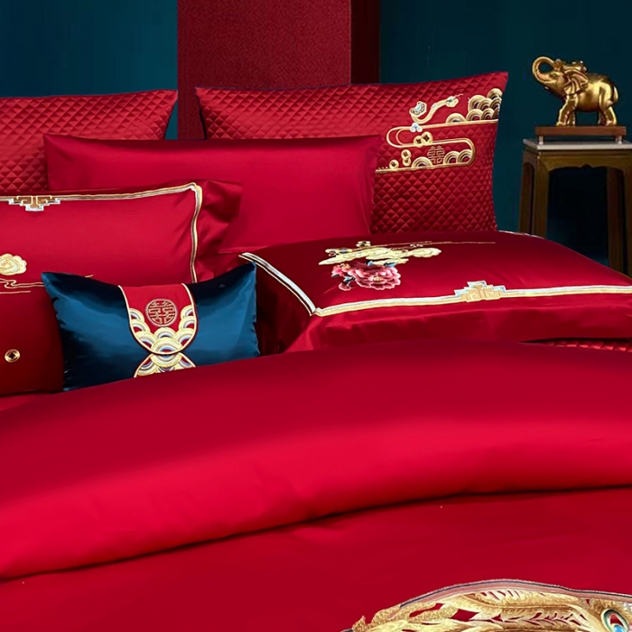 91家纺网 家纺一手货源 找家纺 (总) 缔缦 2022新款秋冬婚庆长绒棉刺绣多件套-事事如意