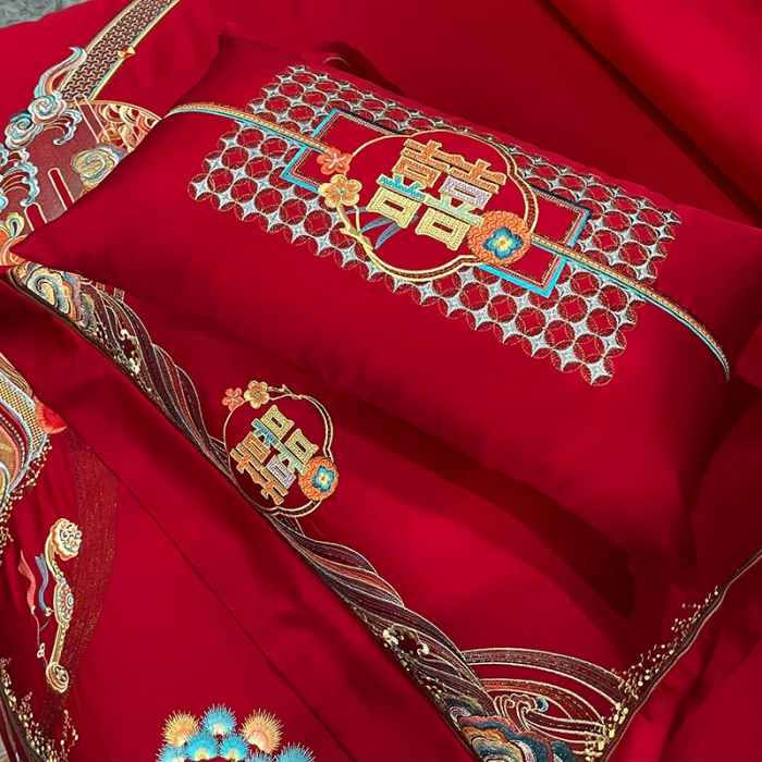 91家纺网 家纺一手货源 找家纺 (总) 缔缦 2022新款秋冬婚庆长绒棉刺绣多件套-事事如意