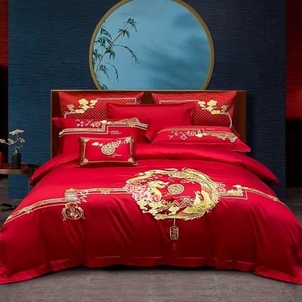 91家纺网 家纺一手货源 找家纺 (总) 缔缦 2022新款秋冬婚庆长绒棉刺绣多件套-龙凤贺喜