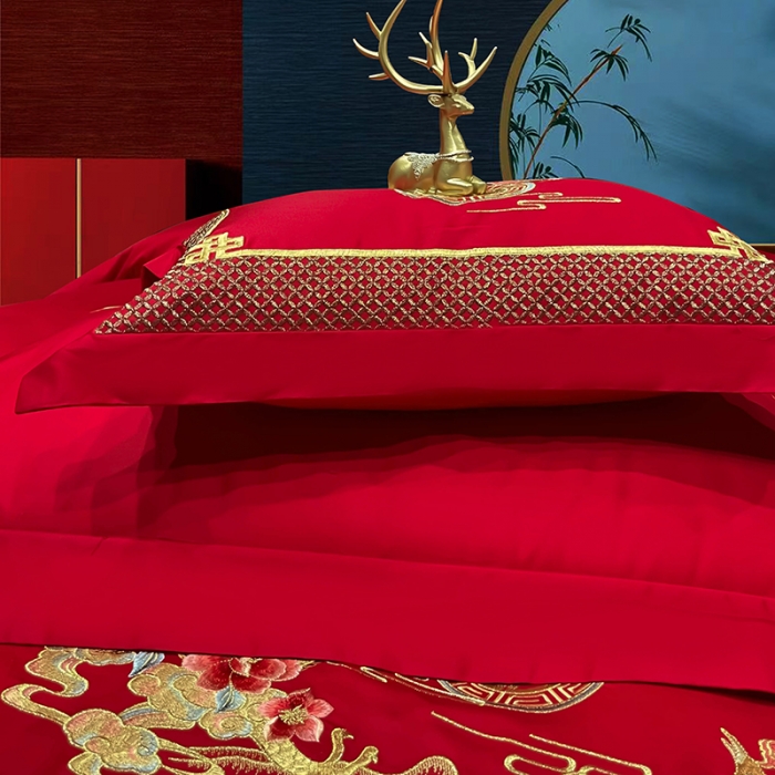 91家纺网 家纺一手货源 找家纺 (总) 缔缦 2022新款秋冬婚庆长绒棉刺绣多件套-龙凤贺喜