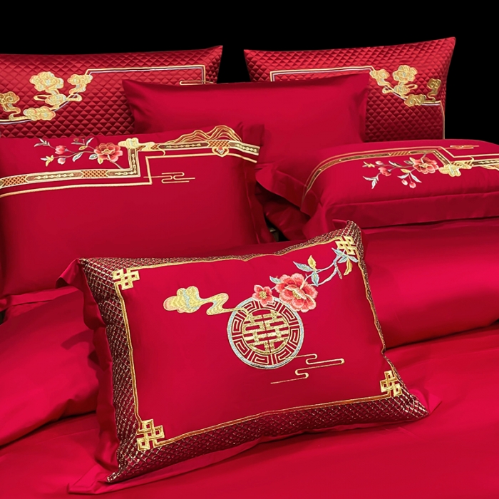 91家纺网 家纺一手货源 找家纺 (总) 缔缦 2022新款秋冬婚庆长绒棉刺绣多件套-龙凤贺喜