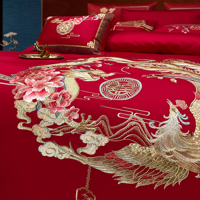 91家纺网 家纺一手货源 找家纺 (总) 缔缦 2022新款秋冬婚庆长绒棉刺绣多件套-龙凤贺喜